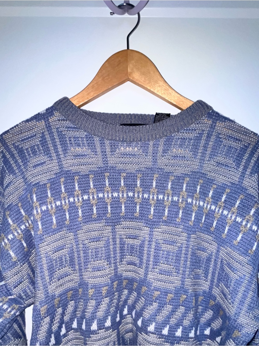 Womens Periwinkle Vintage Grandpa Geometric Knit Sweater